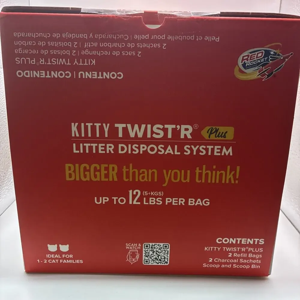 Kitty Twist’R Plus Litter Disposal System with Scoop and Red Waste Bag NIP